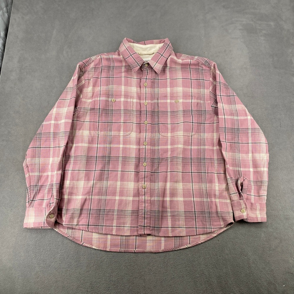 American Eagle Relaxed Fit Flannel Plaid Button Down Shirt Pink Mauve Large